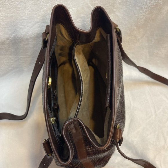 Brahmin Vintage Woven Leather Cognac Brown Shoulder Bucket Bag - VGUC - Picture 12 of 12